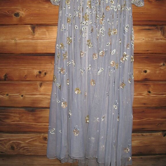 Mac Duggal 5533 Womens Embellished High Neck Long Sleeve Gown Dress Platinum - Picture 12 of 13